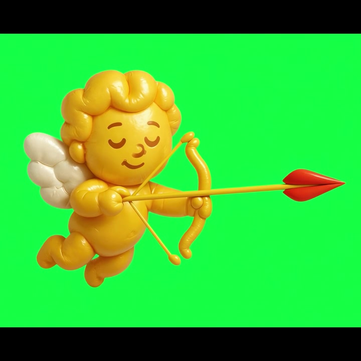 3D Animated Cupid Character Aiming Bow and Arrow on Green Screen