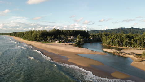 beautiful glowing khao lak beach.in aerial view, thailand
