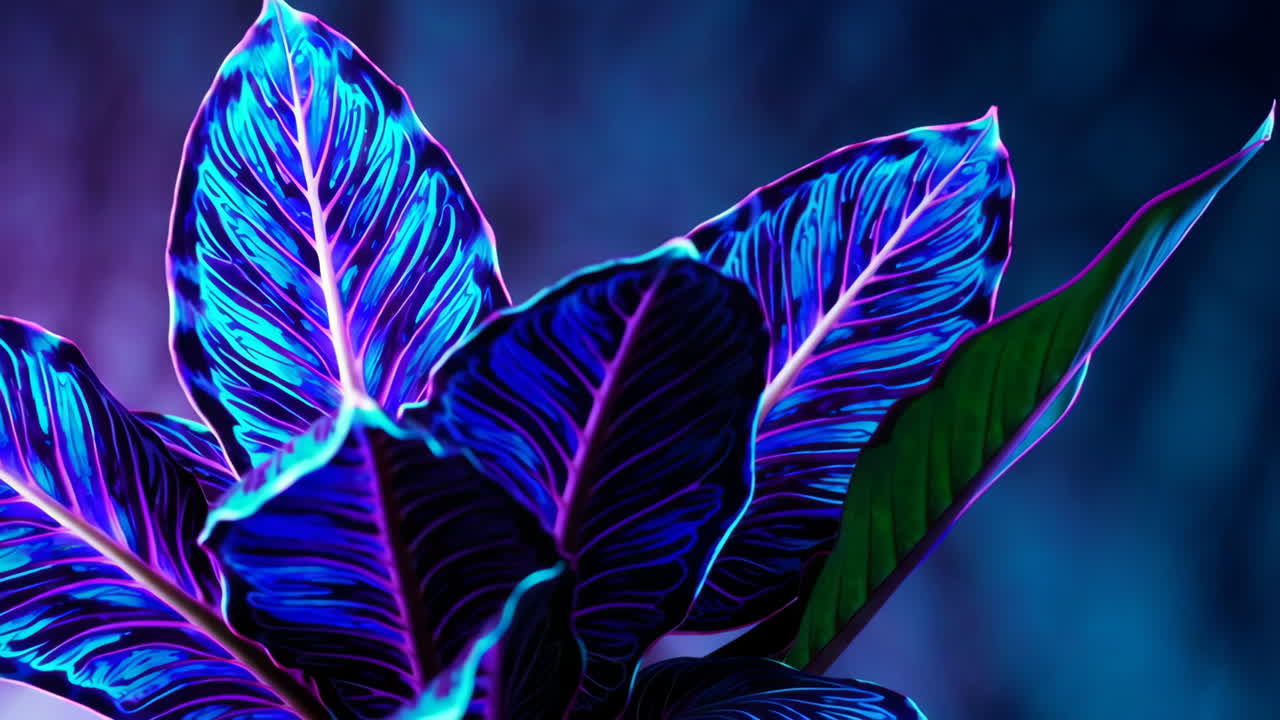Vibrant Neon-Lit Plant Leaves