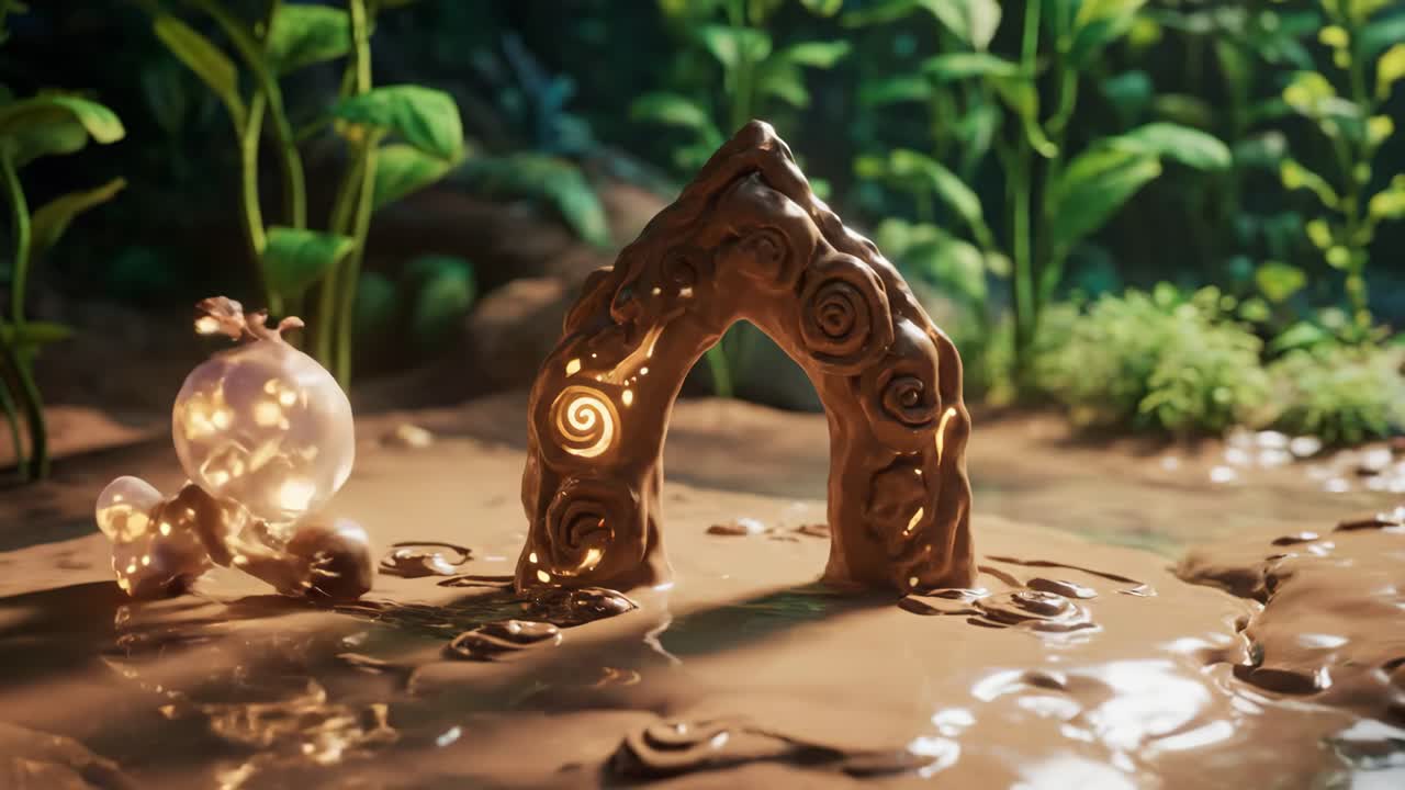 Fantasy Forest Scene with Sculptures and Creatures