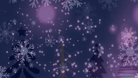 Una-Animación-De-Copos-De-Nieve-Cayendo-Sobre-árboles-De-Navidad-Sobre-Un-Fondo-Gris
