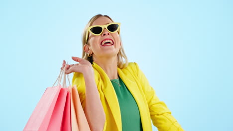 woman, shopping bag and sunglasses for fashion