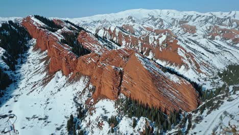 Aerial view, Seven Bulls Rocks, sandstone rock formation Kyrgyzstan