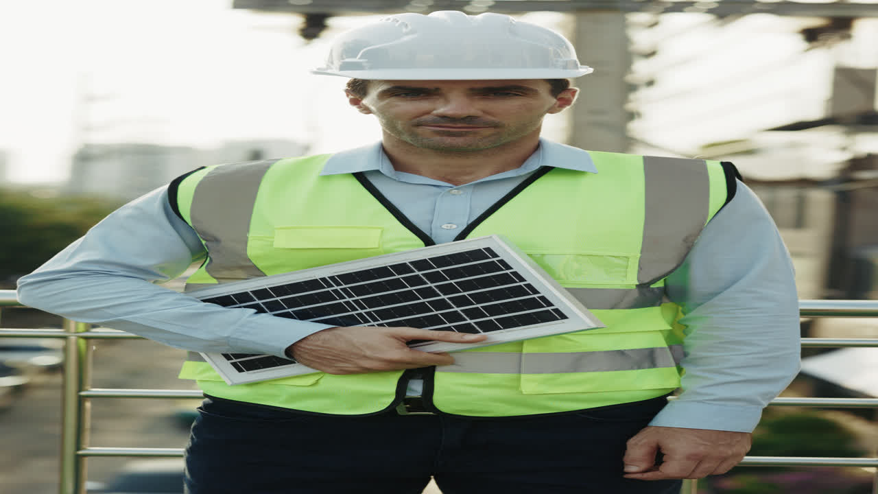 Construction worker with solar panel