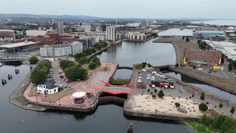 cardiff wales origami bridge cardiff bay drone,aerial