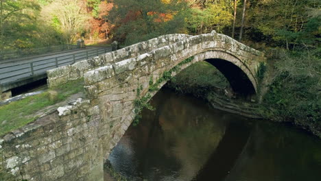 north york moors, yorkshire, river esk drone footage, close up glaisdale beggars bridge, phantom 4 aerial - autumn clip 3