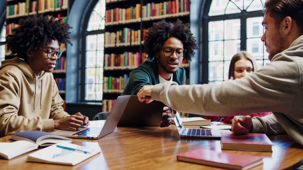 Students Collaborating in a Library