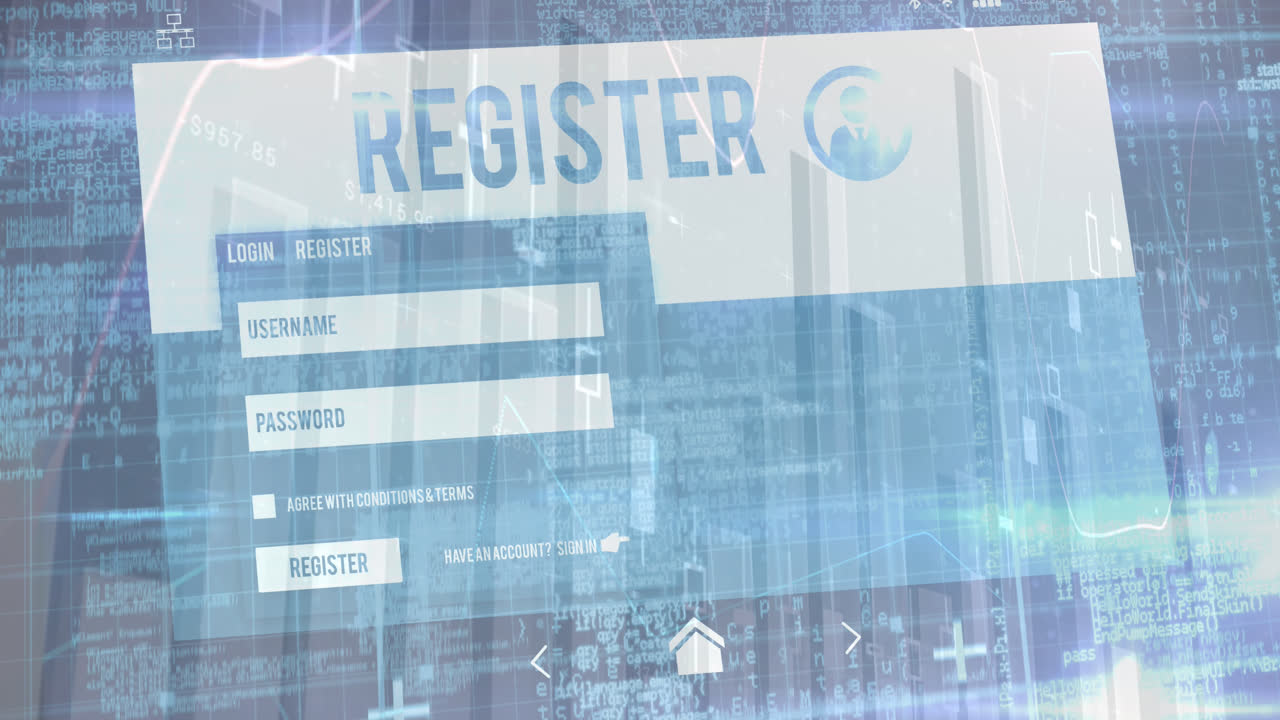animación de un gráfico rodante con el sitio de registro y los datos y la información