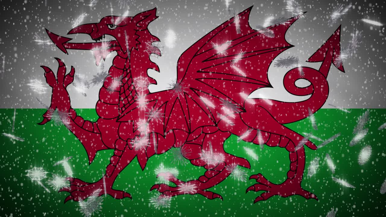 웨일즈의 발이 눈을 내리고, 루프, 새해와 크리스마스 배경, 루프