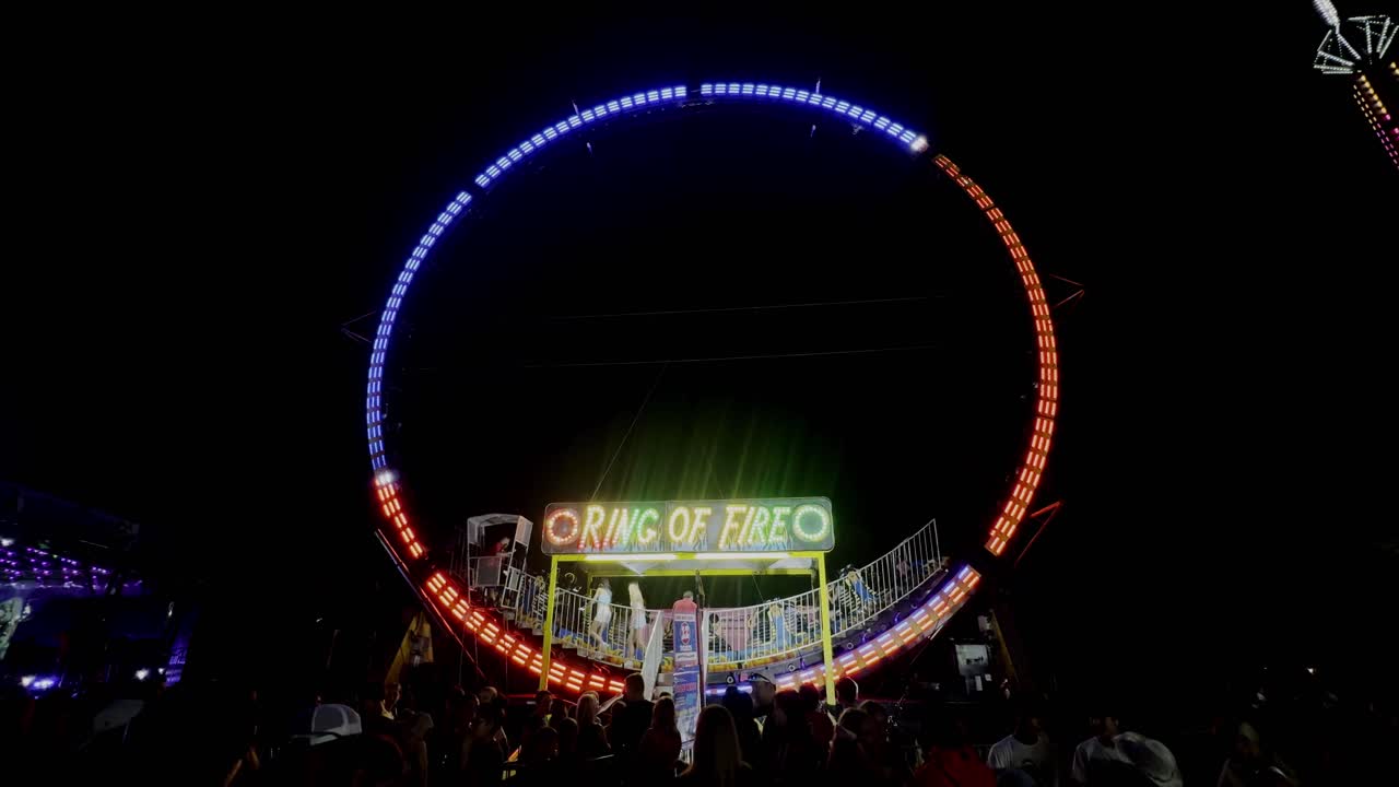 Dynamic Night Lights of the Ring of Fire Carnival Ride