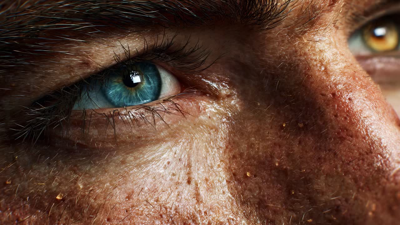 A Detailed Close-Up of an Intense Eye, Revealing Intricate Textures, Colors, and Emotions That Draw the Viewer Into the Depths of the Human Experience and Connection