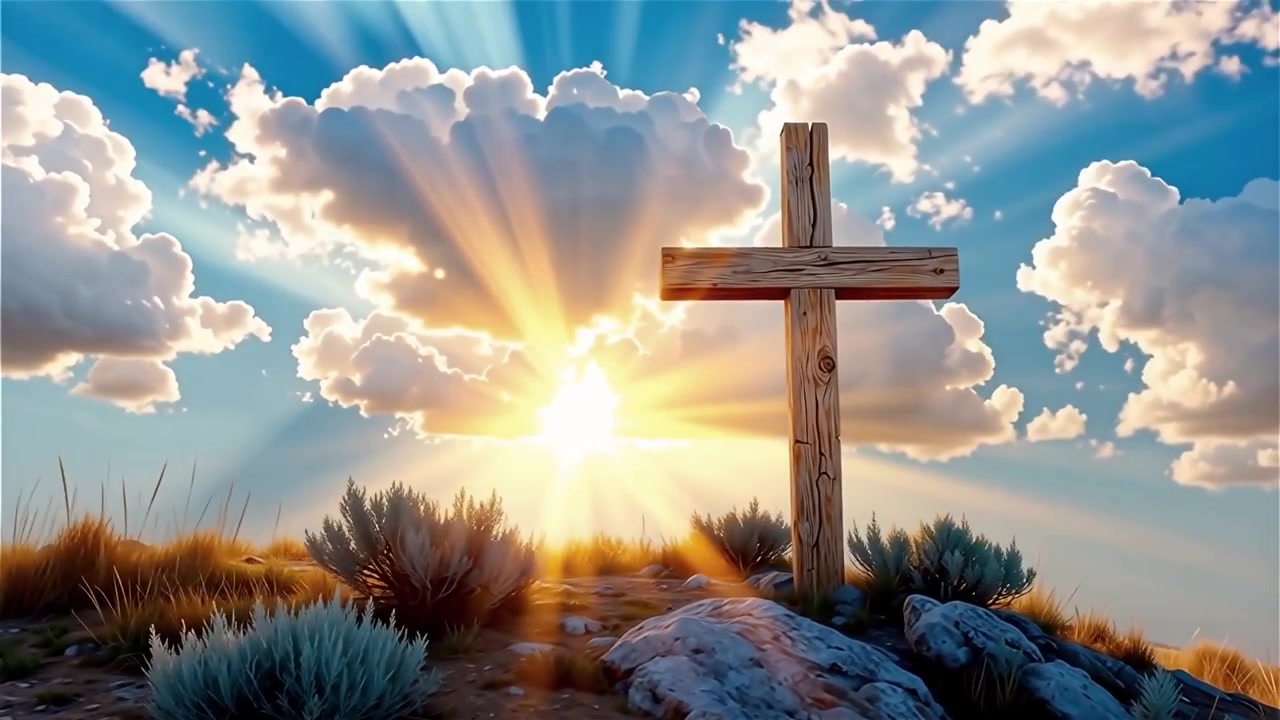 Croce Cristiana Luce Celestiale Sfondo per il Culto.