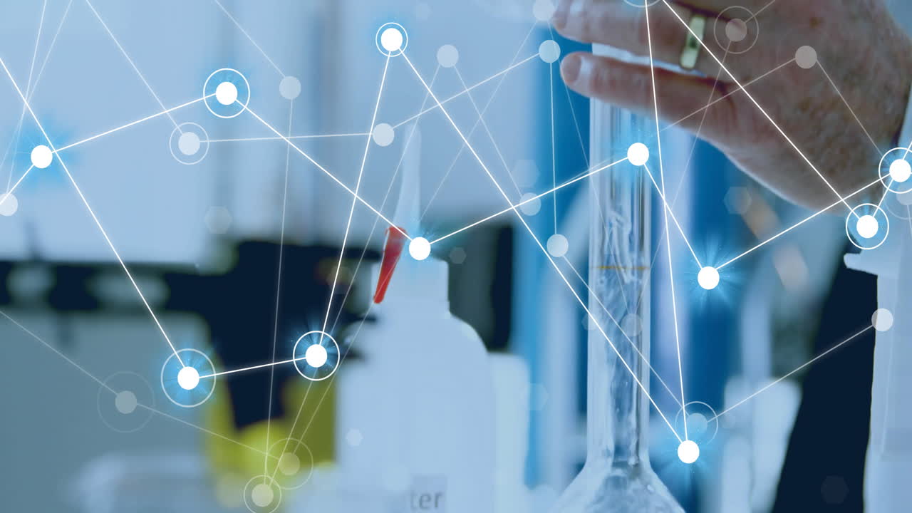 animación de la red de conexiones sobre el científico masculino caucásico