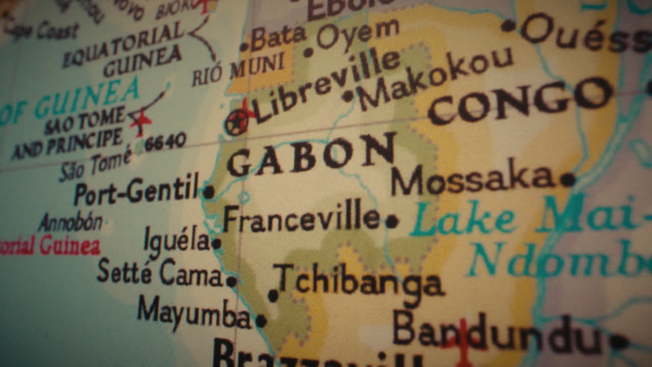 Close-up of a map showing Gabon and surrounding Central African countries