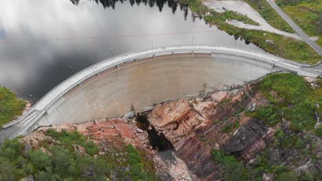 aerial view of sarvsfossen dam hydroelectric power plant in bykle, norway