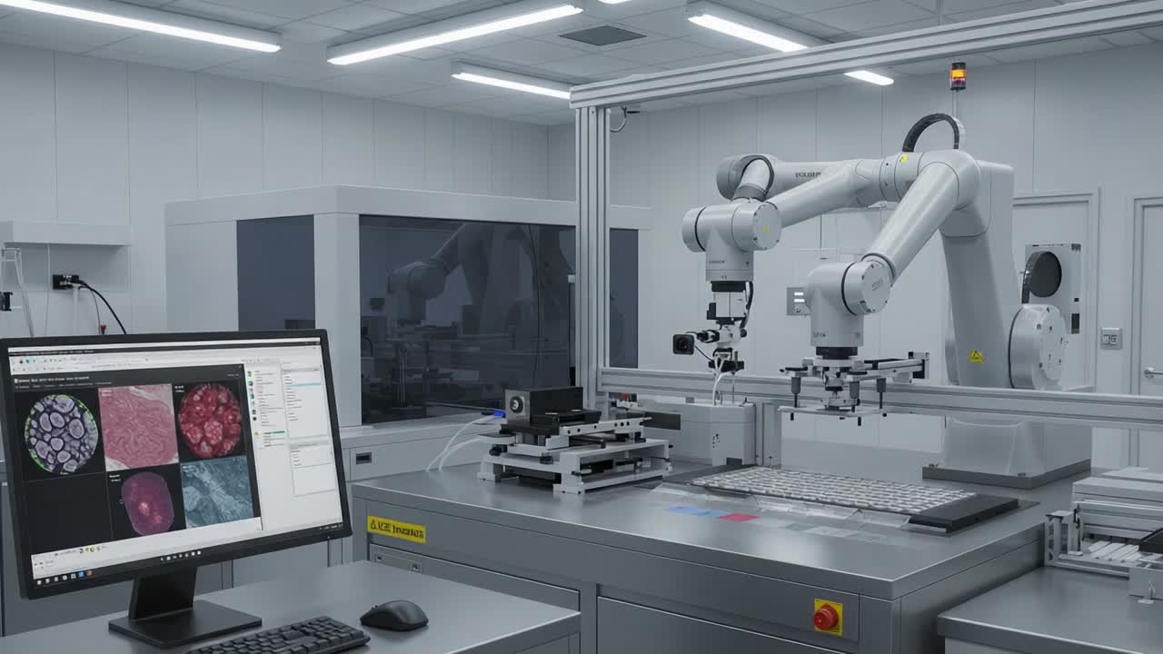An Advanced Robotic Laboratory Featuring Precision Automation and High-Tech Imaging Systems for Scientific Analysis and Research in Cellular Studies