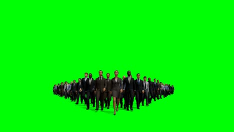 businessmen lead by a businesswoman, 4k against green screen