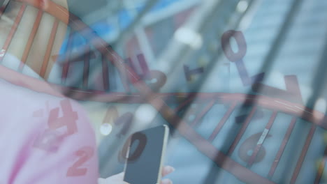 animation of woman using smartphone over dna strand