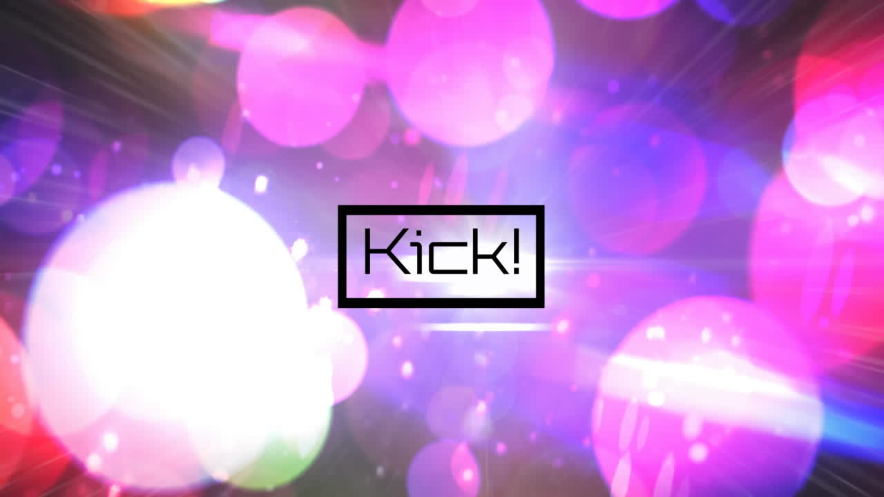 검은색 배경에 있는 키크 텍스트와 모양의 애니메이션