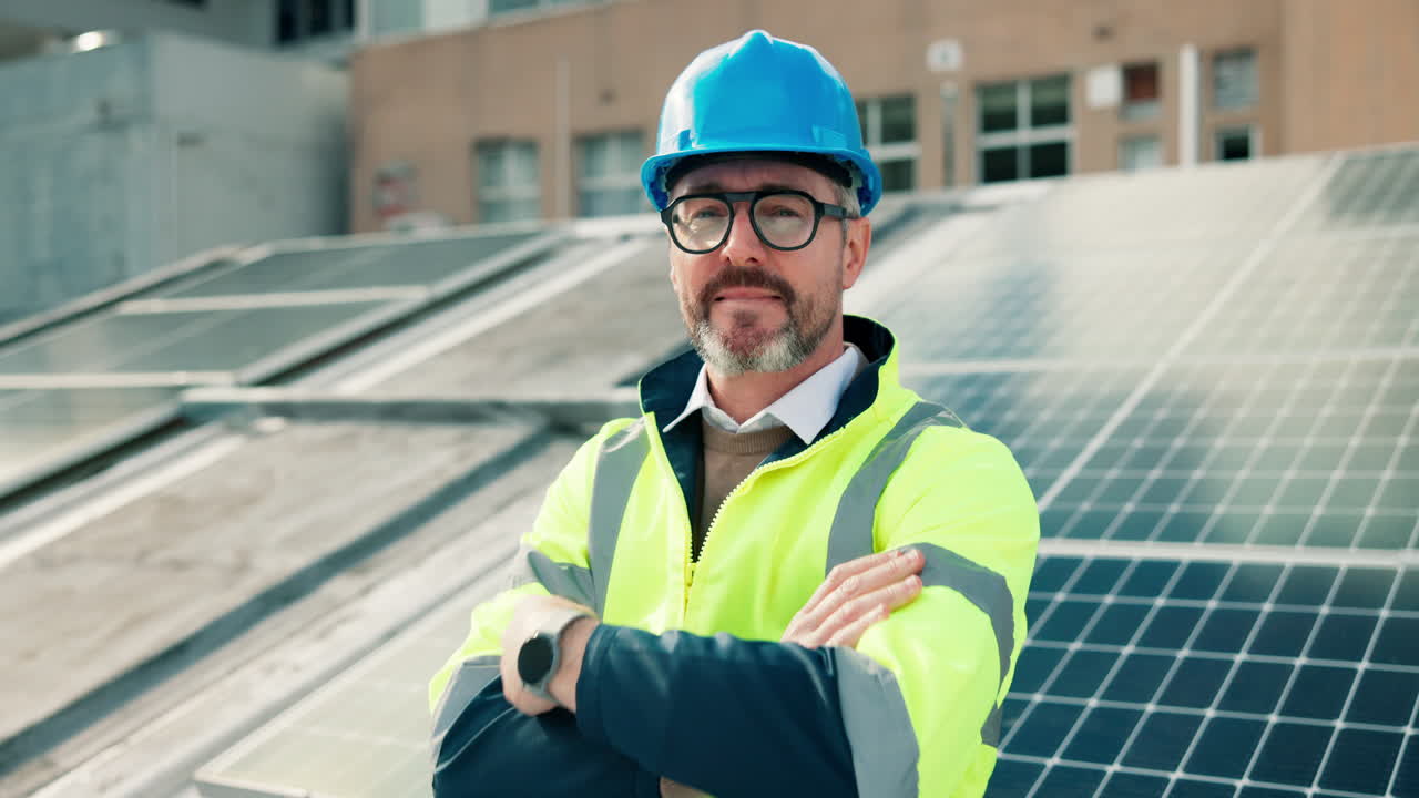 Engineer Standing in Front of Solar Panels