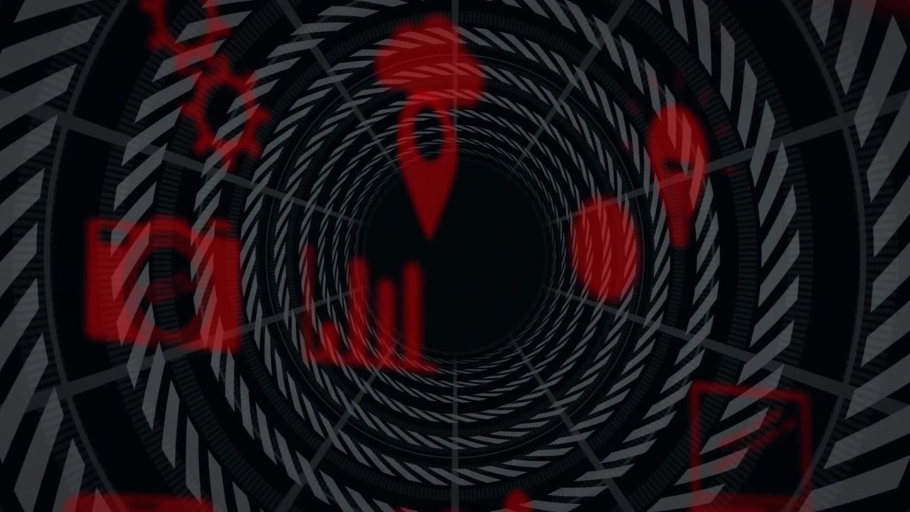 Animazione di forme geometriche rosse e nere che creano un motivo a illusione ottica