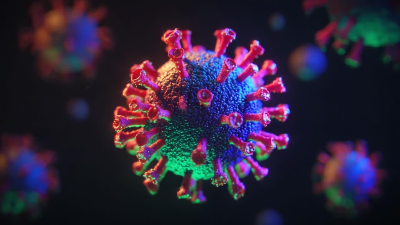 Microscopic View of a Virus: A Stunning Visual Representation of Viral Structure and Composition with Vibrant Colors and Detailed Features