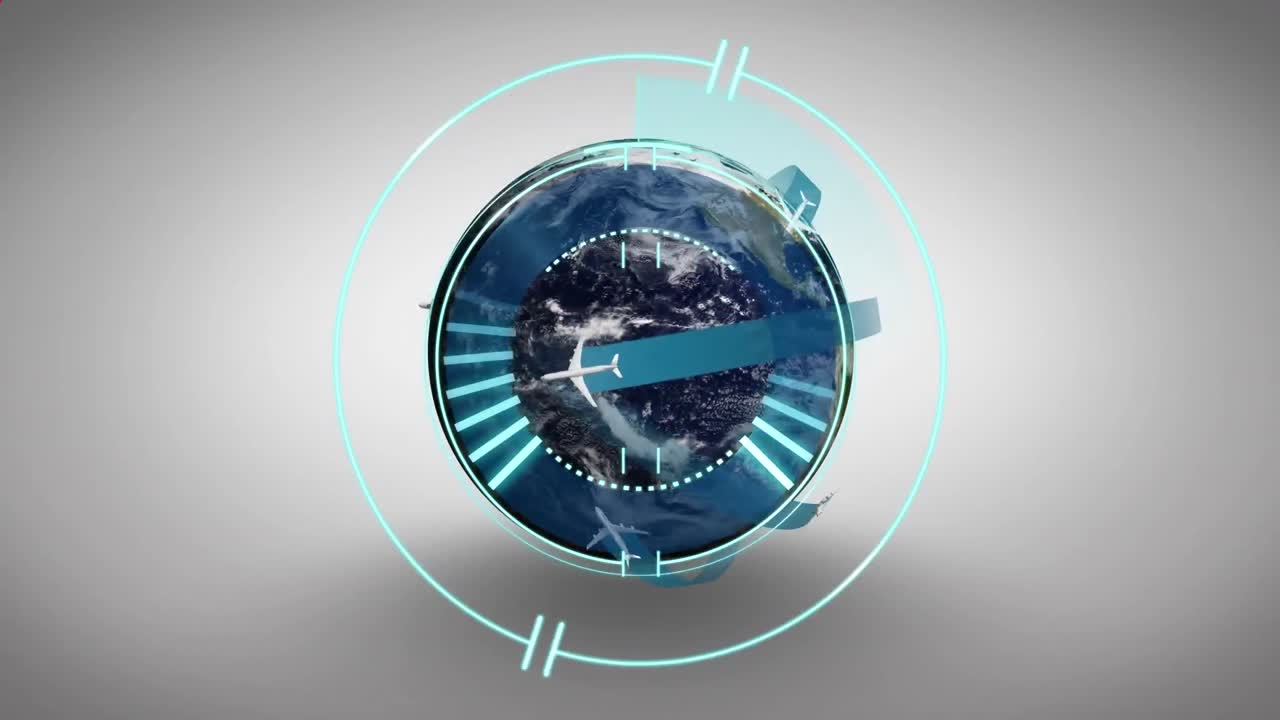 animación de la exploración del alcance sobre el globo y las formas sobre fondo blanco