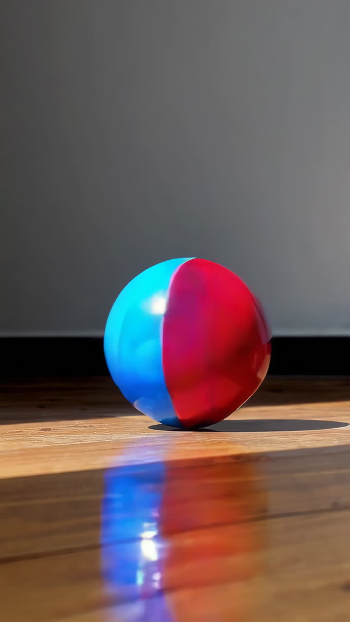 Bola Biru dan Merah di Lantai Kayu