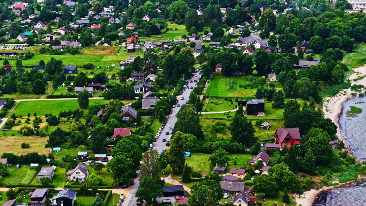 Coastal Village Of Engure In Tukums Municipality In The Courland Region of Latvia. Aerial Drone Shot