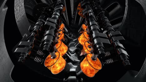 working v8 engine animation with explosions and sparks inside of another machine - loop