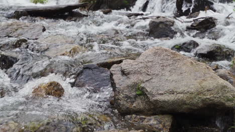 Slow-motion-white-water-pouring-around-rocks