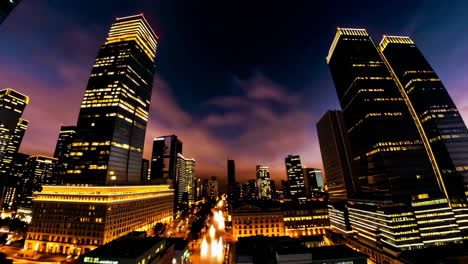 city skyline at dusk