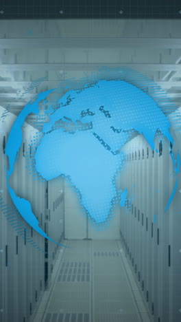 animación del giro del globo y procesamiento de datos a través de servidores informáticos en segundo plano