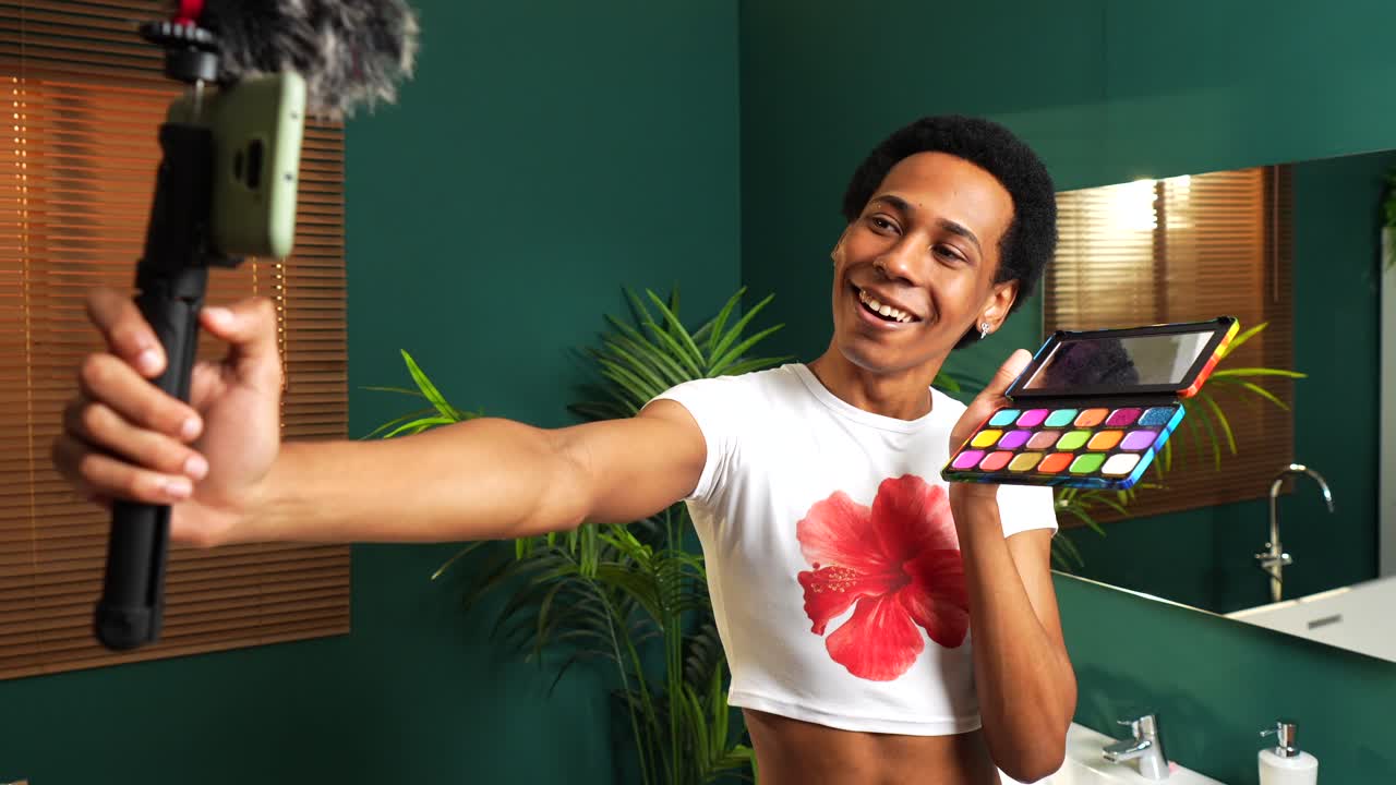 Man Vlogging Makeup Tutorial in Bathroom