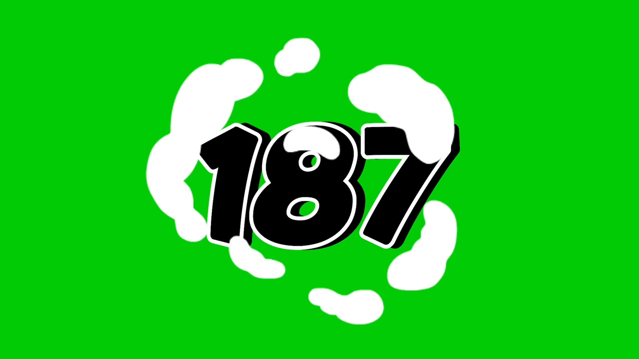 Number 187 Reveal Animation with Smoke Effect on Green Screen Black Cartoon Style Motion Graphic Element