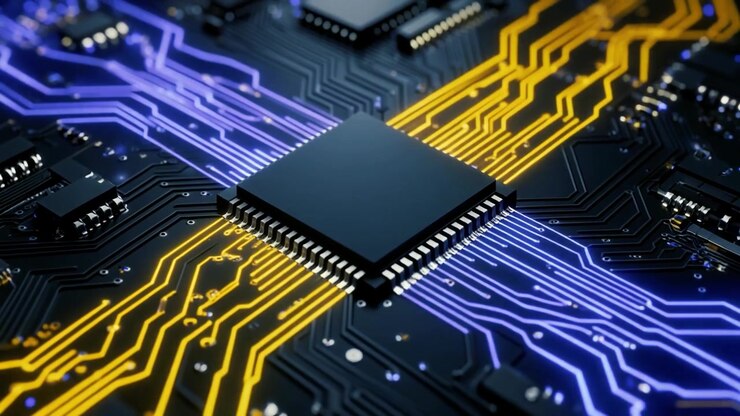 Flusso di dati attraverso un'unità di elaborazione centrale su un circuito stampato