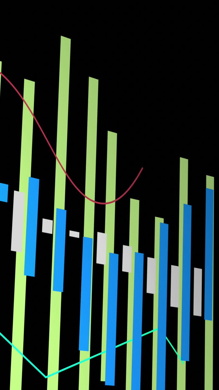 animación del procesamiento de datos financieros y señal de tráfico sobre fondo negro