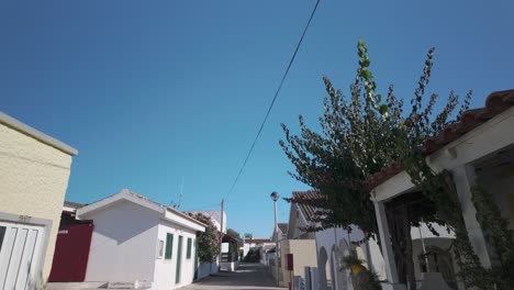 traditional summer homes in ilha da armona portugal along quiet paved alley
