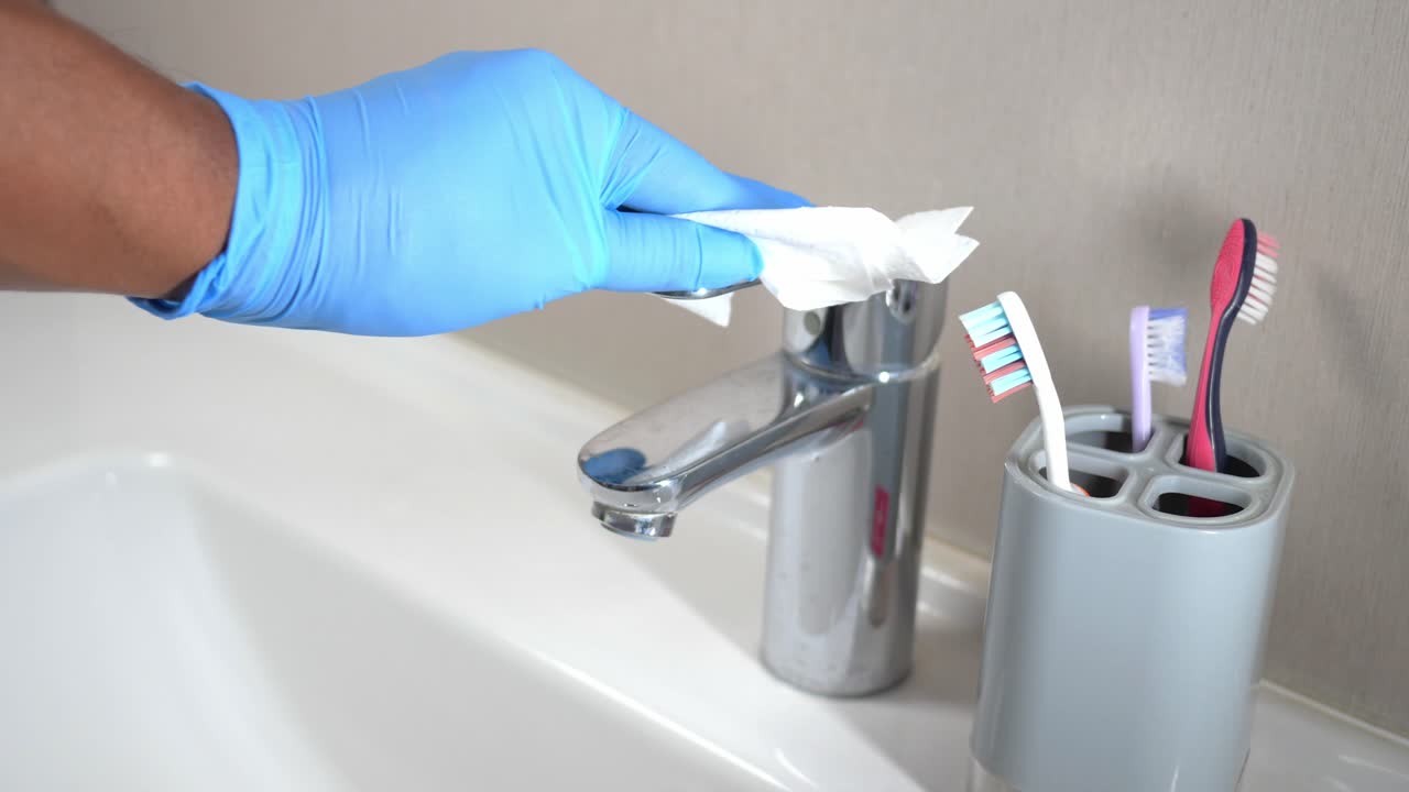 limpiando un grifo del baño