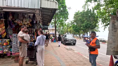 vibrant market scene with shoppers and vehicles