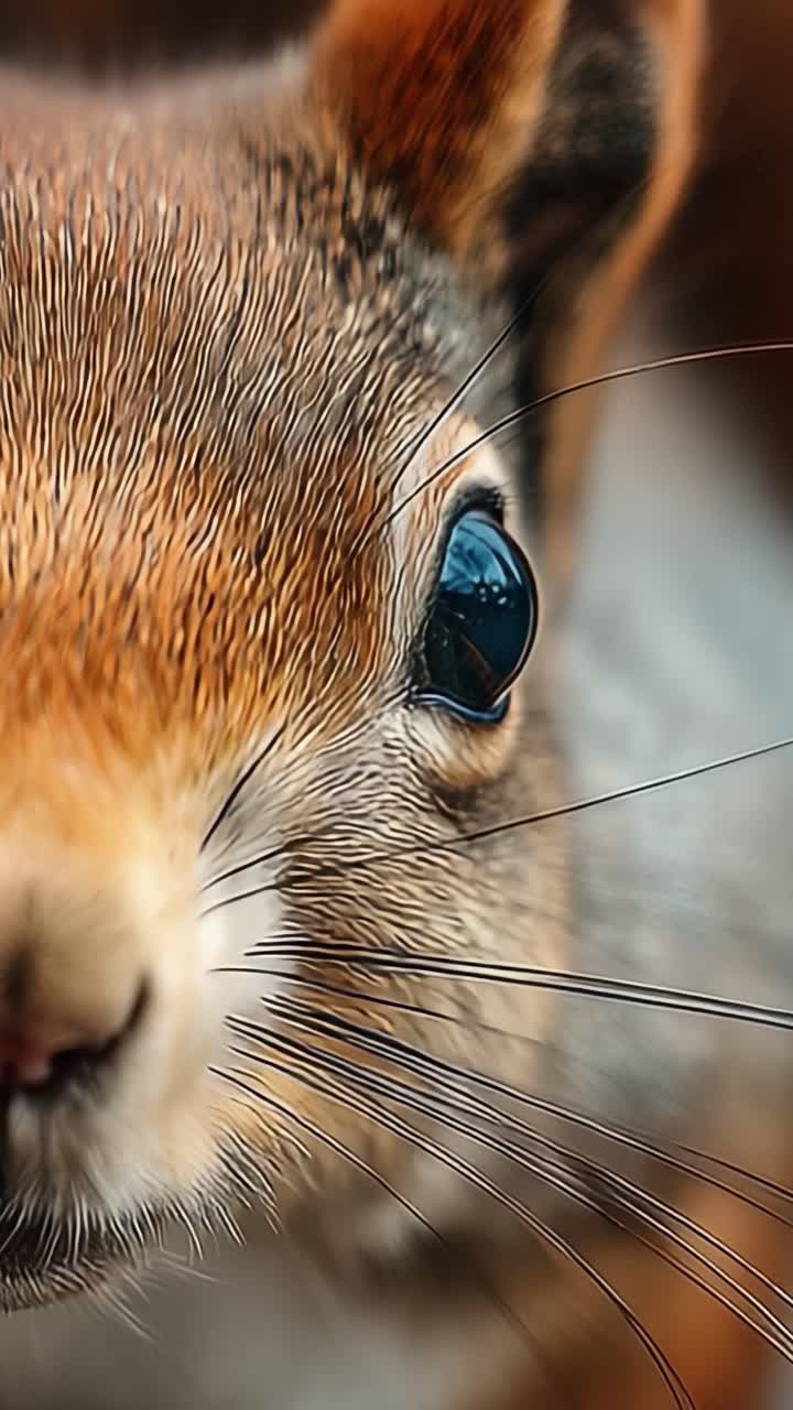 Accattivante ritratto ravvicinato di uno scoiattolo che mostra dettagli intricati di pelliccia e occhi, rivelando la bellezza e il fascino della natura con adorabile precisione.