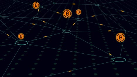 animated 4k bitcoin cryptocurrency mining process shown on a dark background