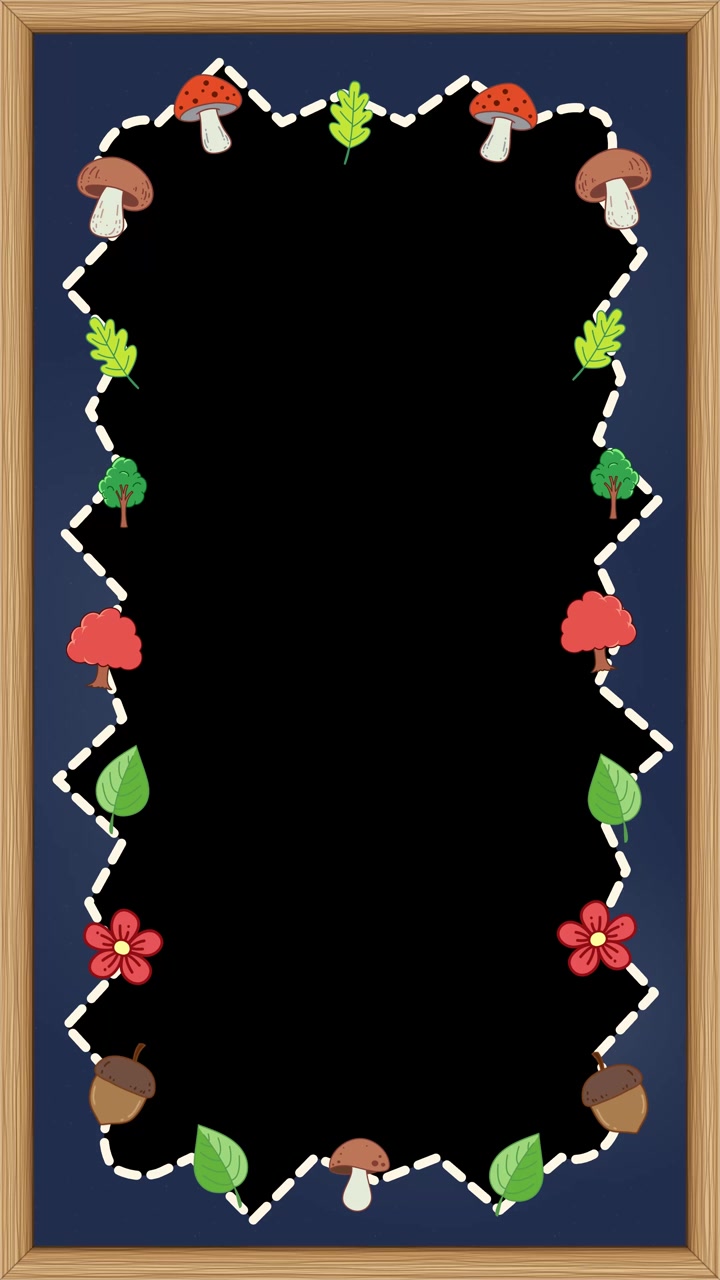 Animated autumn nature elements frame a blackboard with central copy space in vertical loop.