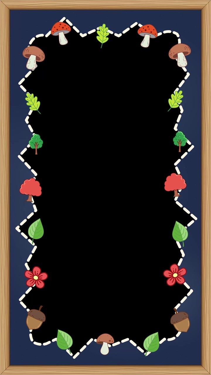Animated autumn nature elements frame a blackboard with central copy space in vertical loop.