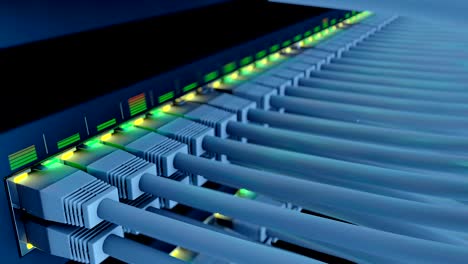 switch 48 ports in a server rack close-up loop