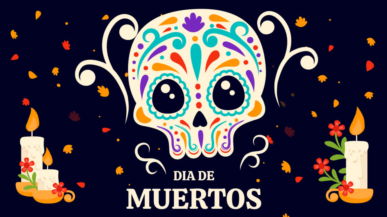 una animación de diseño plano dia de muertos fondo