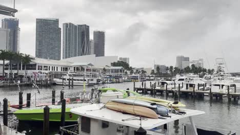 empty streets of bayfront part in downtown miami under a cloudy sky, florida, usa