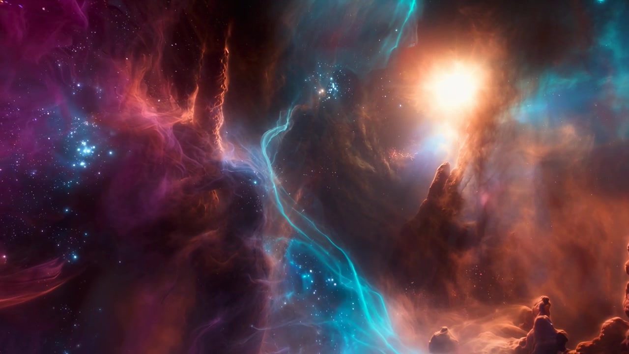 Vibrant Nebula Cloud with Glowing Stars in Deep Space