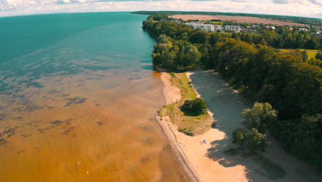 Aerial-view-of-colorful-beach-in-Puck,-Poland