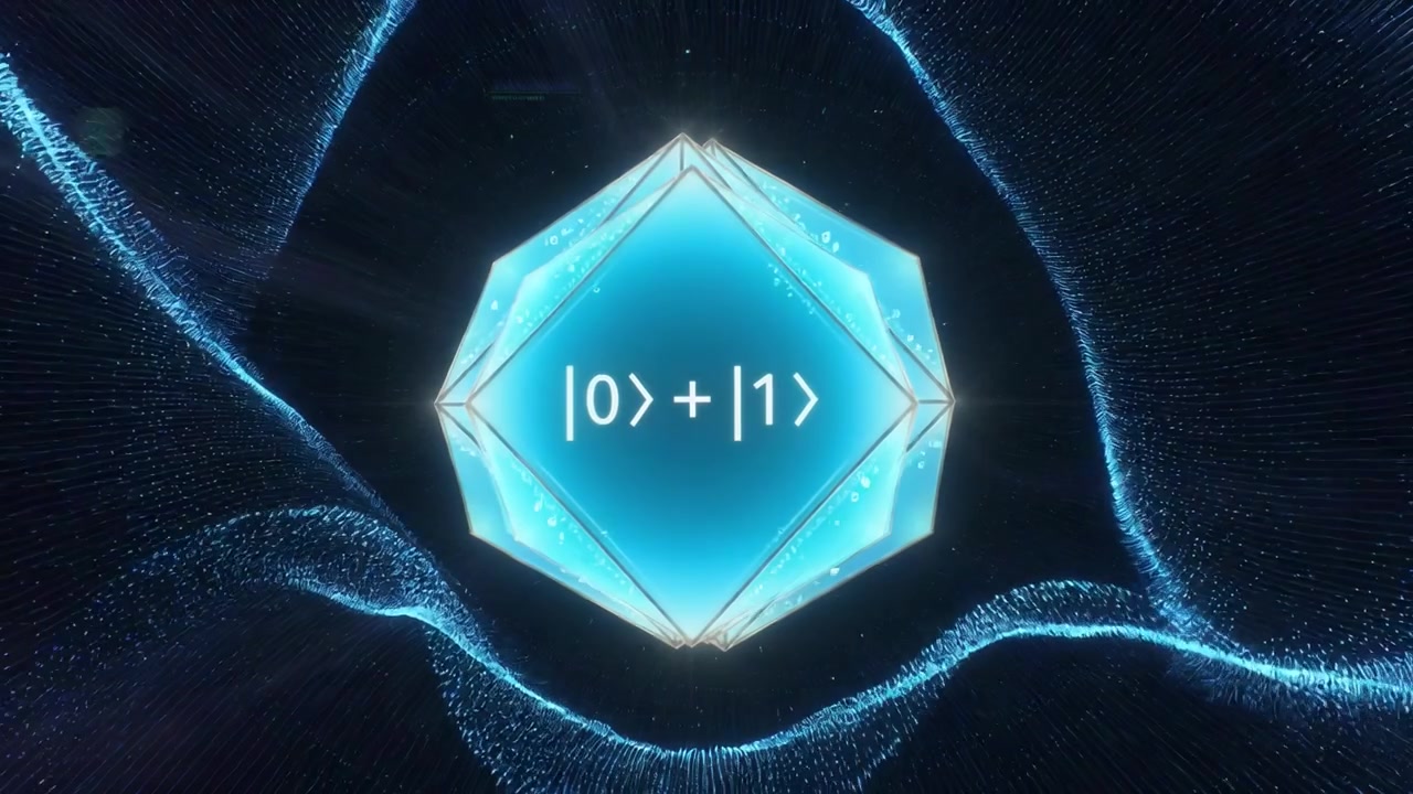 Futuristic Quantum Computing Concept with Glowing Geometric Qubit